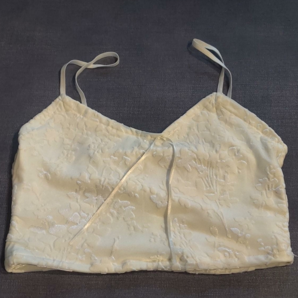 Handmade Tank top ivory burnt velour floral white stretchy knit tank
